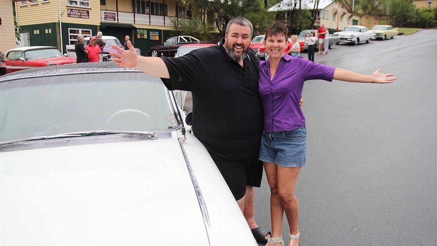 Milton 'Caddy Daddy' Watkins and his wife Levella prepare to cruise across the Nullarbor in his Cadillac Maggie