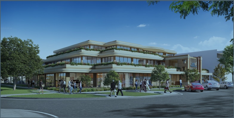 Desenho conceitual do projeto do novo edifício, de três andares.