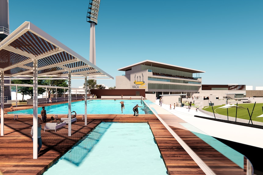 An artist impression of the proposed pool at the WACA ground in East Perth.