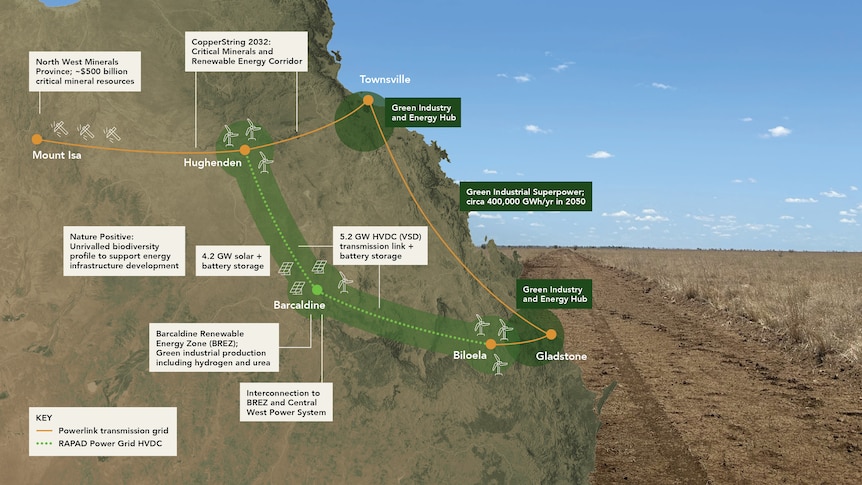 map showing proposed transmission mine from Hughenden to Barcaldine 