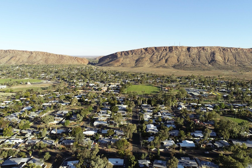 Aerial shot of Alice Springs township, 2019.