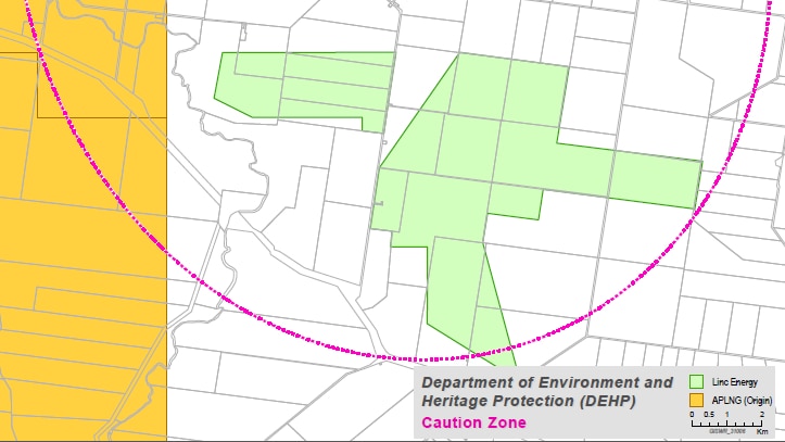 Map showing proposed Origin Energy CSG drilling in Chinchilla caution zone.