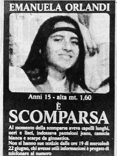 A search poster from 1983 calls for information on the disappearance of Emanuela Orlandi.