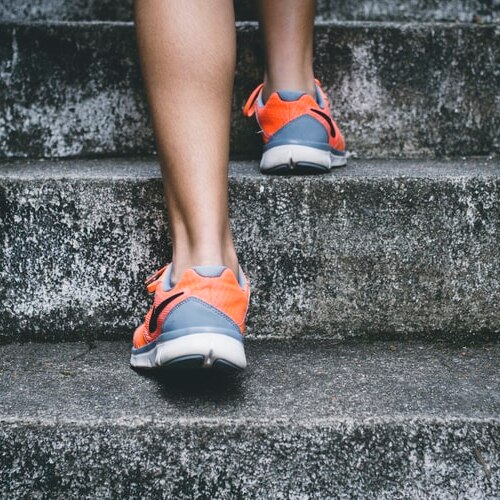 Jogging shoes climbing stairs