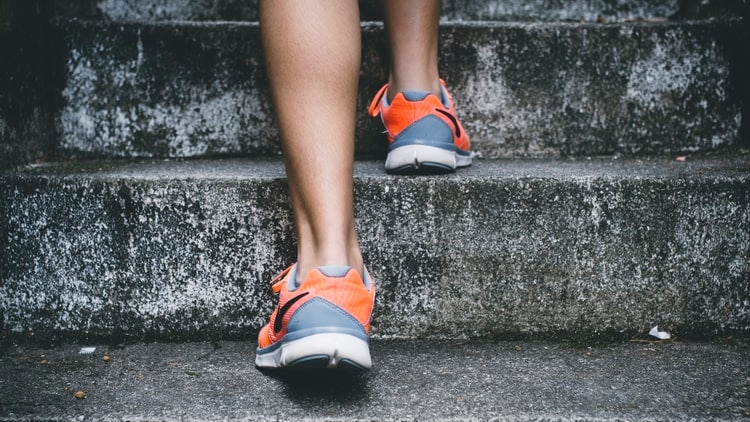 Jogging shoes climbing stairs