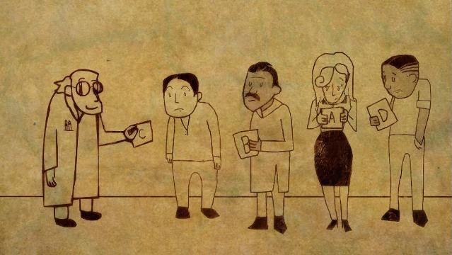 Drawing of 5 people in line