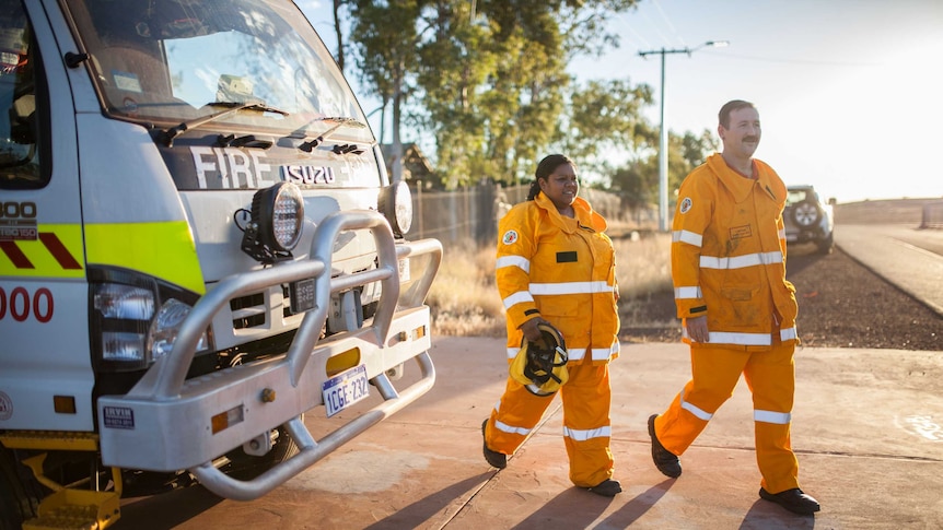 Volunteer firefighters Wade Bloffwitch and Stacey Petterson in Wiluna, WA.