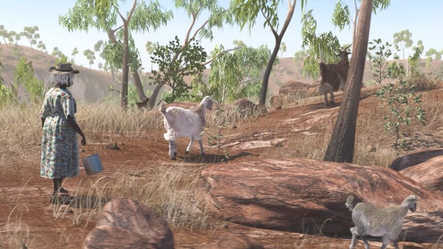 Garrwa animation still image of landscape and hunter