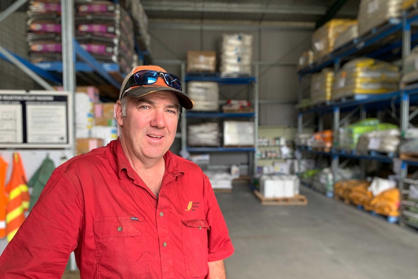 A farmer in the farm supply shop at Deniliquin in southern NSW.