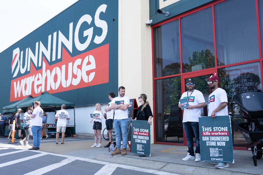 Kitchen stone CFMEU protest Bunnings Warehouse