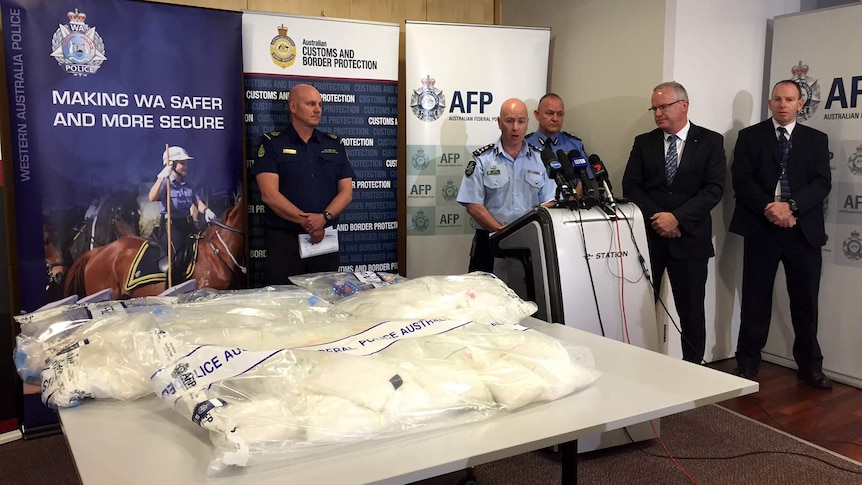 AFP officers display 90 kilograms of methamphetamine seized in Perth