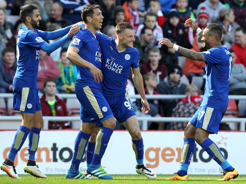 Jamie Vardy scores for Leicester City