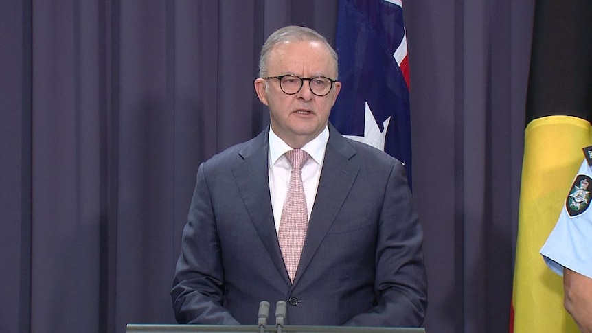 Prime Minister Anthony Albanese speaks during a media conference.