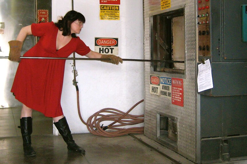 Caitlin Doughty at work in a crematorium.