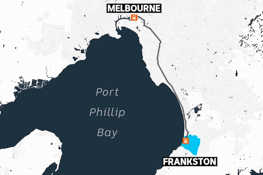 A map showing Frankston relative to Melbourne.