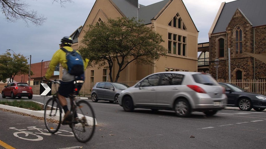 A separated cyclist lane on Frome Street in Adelaide.