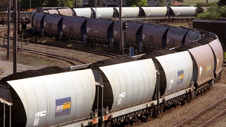 A train carries coal to Newcastle port