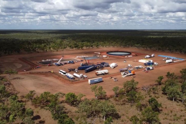 a gas exploration site in the middle of scrub.