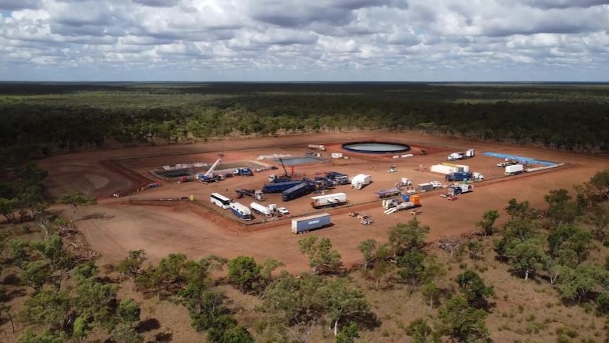 A gas exploration site in the middle of scrub.