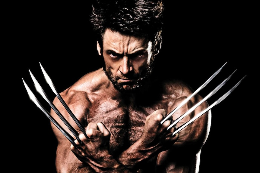 Hugh Jackman bearing his claws as Wolverine.