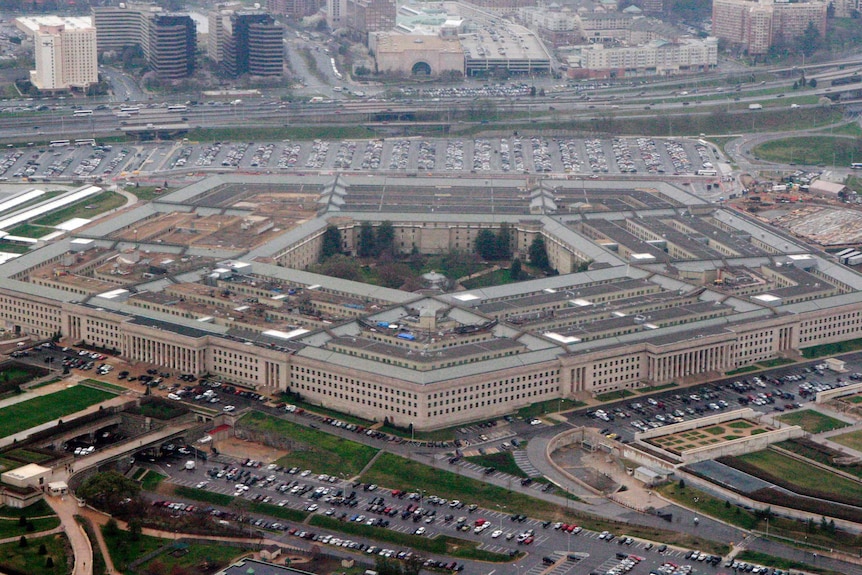 aerial view of the Pentagon building.