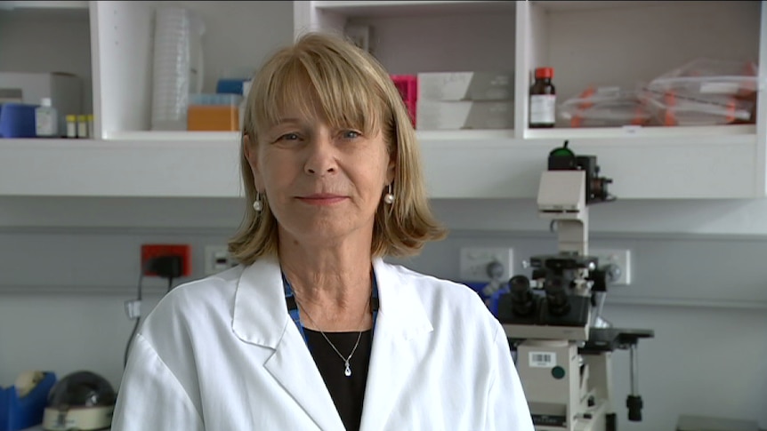 Head and shoulders shot of Professor Elizabeth Rakoczy in her lab.