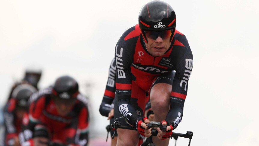 Cadel Evans and BMC Racing in a team time trial in Lienz, Italy.