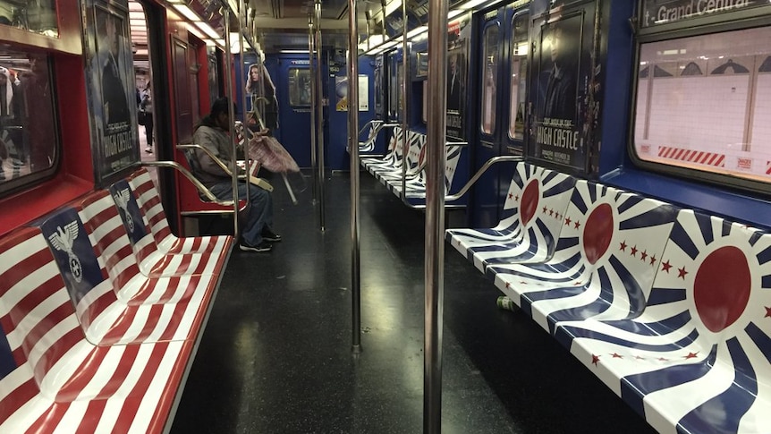 Subway train seat covered in Nazi-like symbols