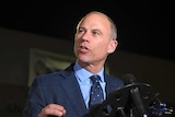 Michael Avenatti speaks to the media outside the Los Angeles Police Department.
