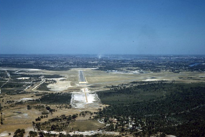 Coming in to land at Perth Airport, 1962.