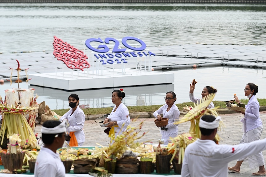 Hindu people join the Melaspas and Mecaru rituals ahead of a G20 meeting.