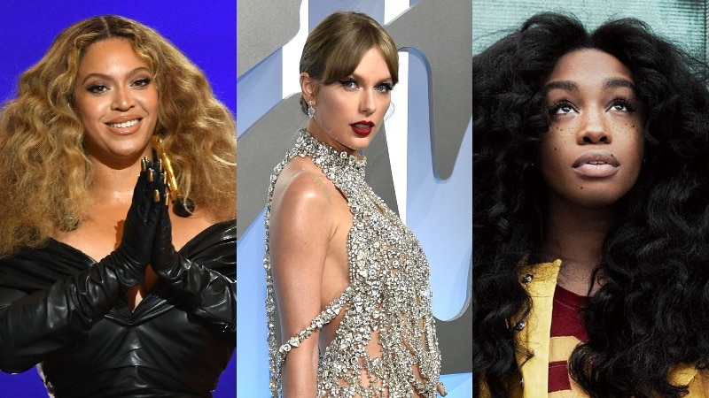 Beyonce, Taylor Swift and SZA in a composite image