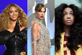 Beyonce, Taylor Swift and SZA in a composite image
