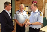 From left, Bathurst Mayor Gary Rush, SES regional controller Craig Ronan and SES Commissioner Adam Dent.