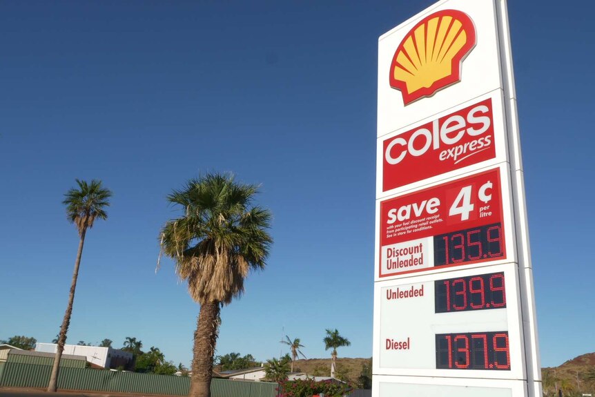 A shell petrol price sign in Karratha.