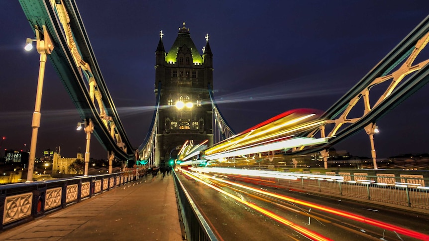 A light-trails long exposure of London's Tower Bridge