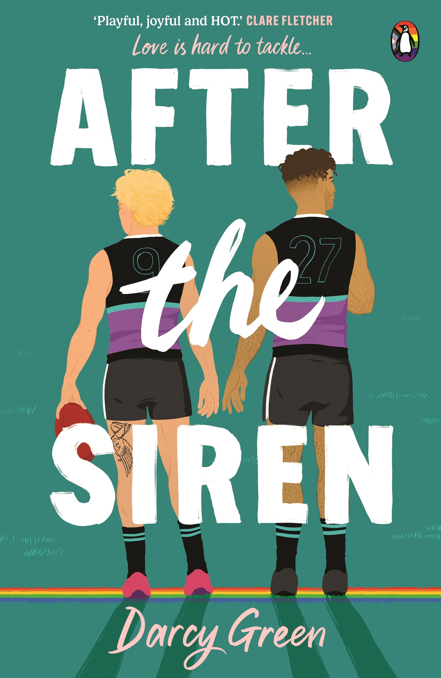 Capa do livro After the Siren, mostrando ilustrações de dois jogadores masculinos da AFL vistos por trás.