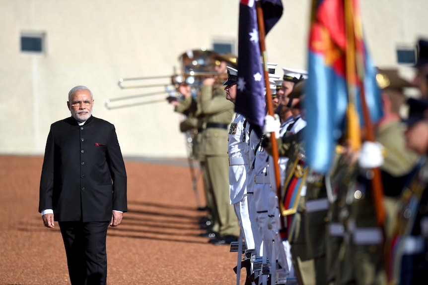 Narendra Modi receives a ceremonial welcome