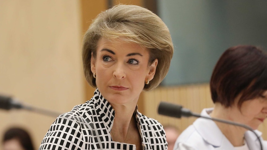 Michaelia Cash looks to the side during Senate Estimates.