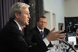 Prime Minister Kevin Rudd (left) and Opposition Leader Tony Abbott (right)