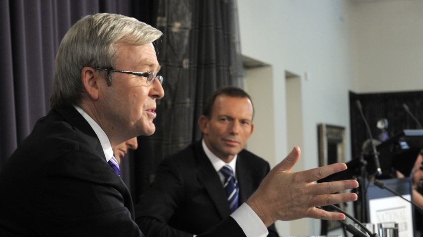 Prime Minister Kevin Rudd (left) and Opposition Leader Tony Abbott (right)