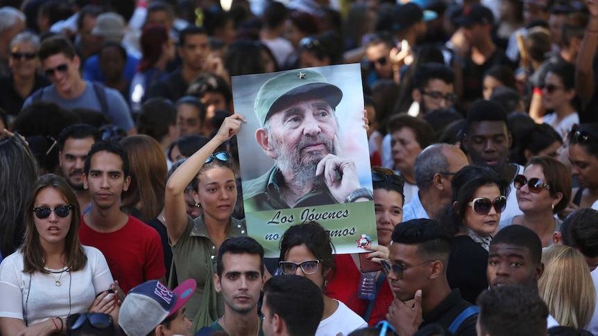 Students of Havana University pay tribute to Cuba's late President Fidel Castro in Havana.