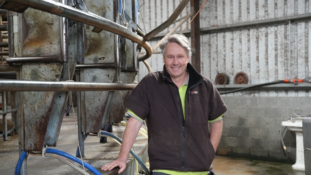 A man inside a dairy in northern Tasmania
