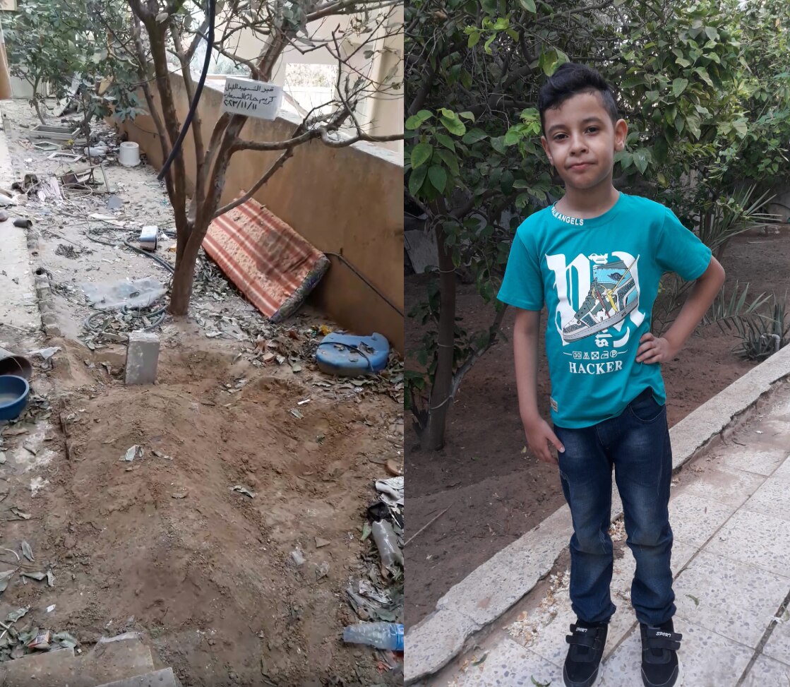 A photo of Kareem beside where he is buried in North Gaza.
