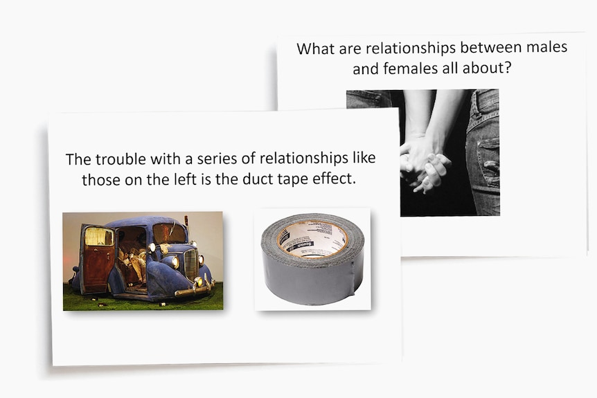 Powerpoint slides about relationships one which refers to 'the duct tape effect'.