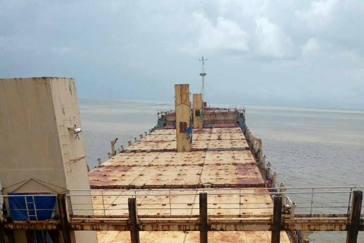 A deck of a very rusty shipping vessel