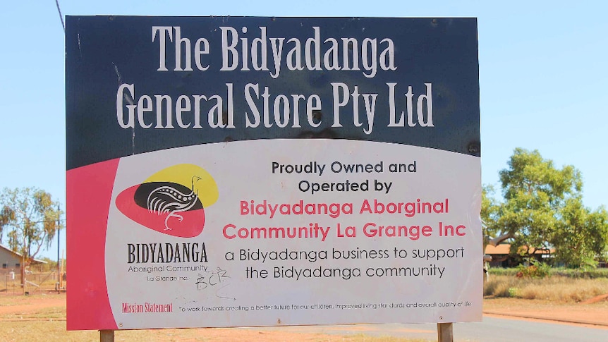 Large sign saying "The Bidyadanga General Store - proudly operated by the community".