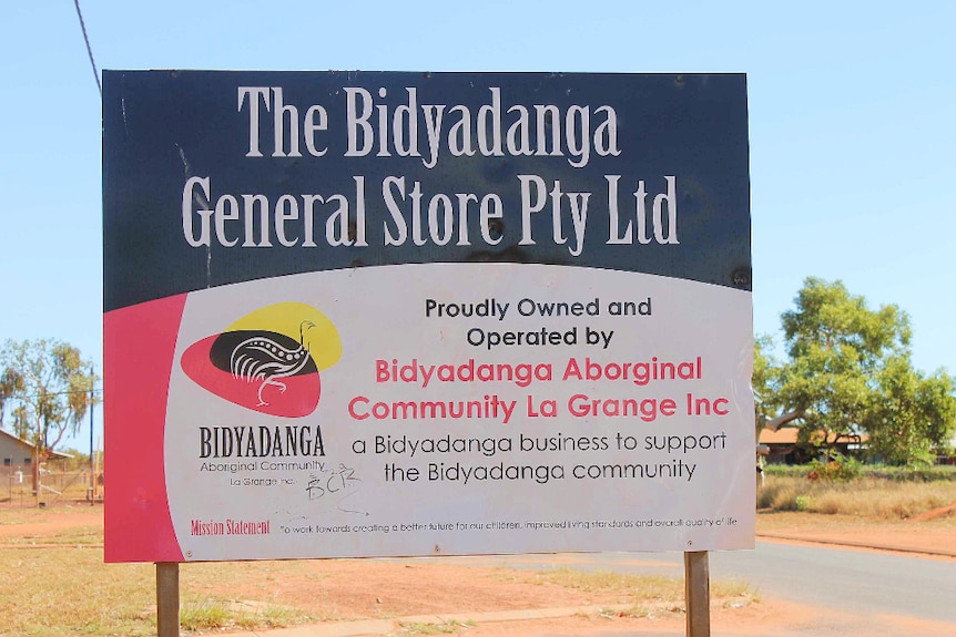 Large sign saying "The Bidyadanga General Store - proudly operated by the community".