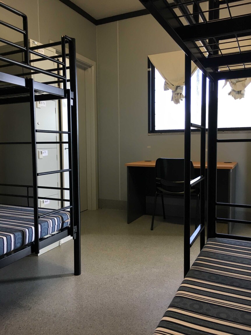 Bunk beds inside the East Lorengau Refugee Transit Centre and West Lorengau Haus