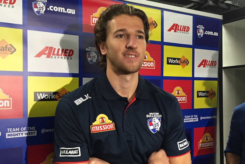 Marcus Bontempelli fronts the media during Grand Final week